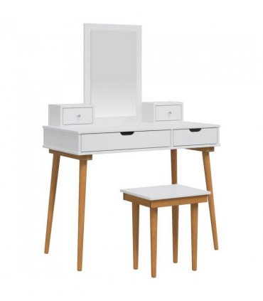 vidaXL Dressing Table Set FAUSKE 5 pcs White 100 x 50 x 14 — Model: 1x table + 2x hutch + 1x rectangular frame mirror + 1x stool