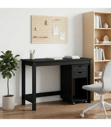 vidaXL Desk Cabinet Set 2 pcs Black Solid Pine Wood