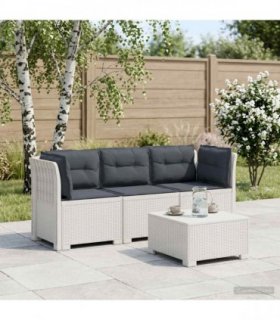 vidaXL 3-Seater Garden Sofa with Cushions Rattan Look PP White — Colour: White and light grey, Model: with seat and back cushion