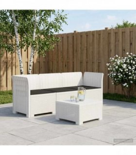 vidaXL 3-Seater Garden Sofa with Cushions Rattan Look PP White — Colour: White and anthracite, Model: with seat cushion