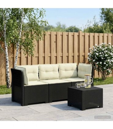 vidaXL 3-Seater Garden Sofa with Cushions Rattan Look PP Anthr — Colour: Anthracite and cream, Model: with seat and back cushion