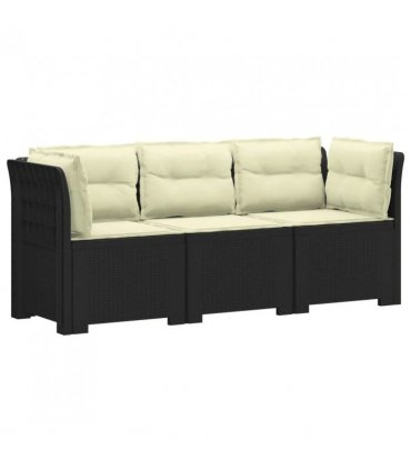 vidaXL 3-Seater Garden Sofa with Cushions Rattan Look PP Anthr — Colour: Anthracite and cream, Model: with seat and back cushion
