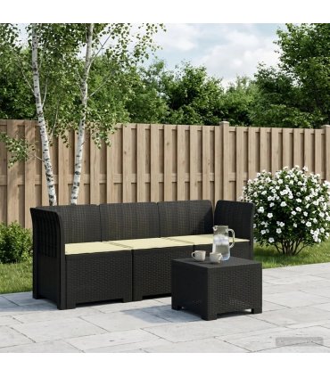 vidaXL 3-Seater Garden Sofa with Cushions Rattan Look PP Anthracite — Colour: Anthracite and cream, Model: with seat cushion