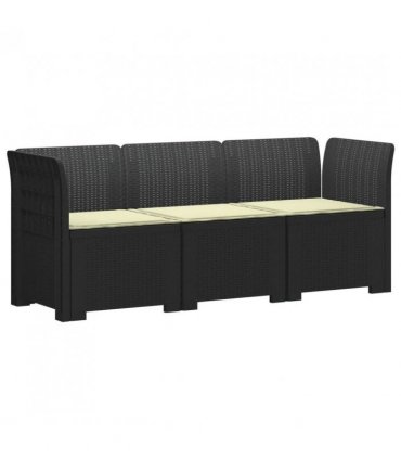 vidaXL 3-Seater Garden Sofa with Cushions Rattan Look PP Anthracite — Colour: Anthracite and cream, Model: with seat cushion