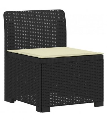 vidaXL 3-Seater Garden Sofa with Cushions Rattan Look PP Anthracite — Colour: Anthracite and cream, Model: with seat cushion