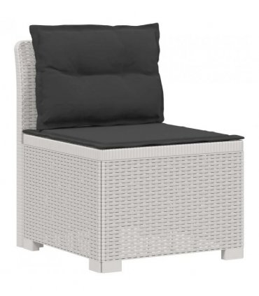 vidaXL 3-Seater Garden Sofa with Cushions Rattan Look PP White — Colour: White and anthracite, Model: with seat and back cushion