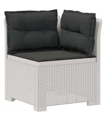 vidaXL 3-Seater Garden Sofa with Cushions Rattan Look PP White — Colour: White and anthracite, Model: with seat and back cushion