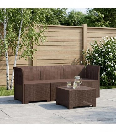 vidaXL 3-Seater Garden Sofa Rattan Look PP Brown — Model: without cushion