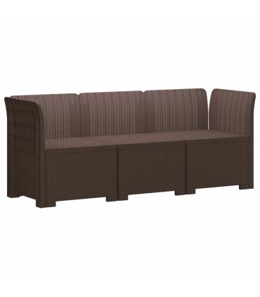 vidaXL 3-Seater Garden Sofa Rattan Look PP Brown — Model: without cushion