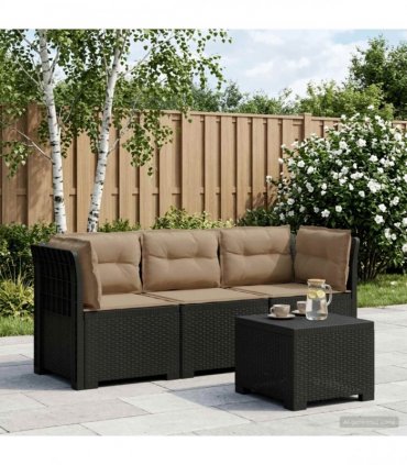 vidaXL 3-Seater Garden Sofa with Cushions Rattan Look PP Anthr — Colour: Anthracite and taupe, Model: with seat and back cushion