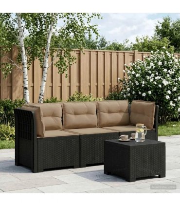 vidaXL 3-Seater Garden Sofa with Cushions Rattan Look PP Anthr — Colour: Anthracite and taupe, Model: with seat and back cushion