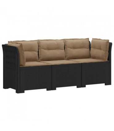 vidaXL 3-Seater Garden Sofa with Cushions Rattan Look PP Anthr — Colour: Anthracite and taupe, Model: with seat and back cushion