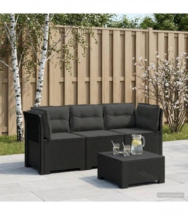 vidaXL 3-Seater Garden Sofa with Cushions Rattan Look PP Anthracite — Model: with seat and back cushion