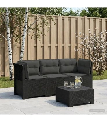 vidaXL 3-Seater Garden Sofa with Cushions Rattan Look PP Anthracite — Model: with seat and back cushion