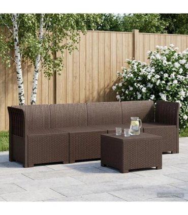 vidaXL 4-Seater Garden Sofa Rattan Look PP Brown