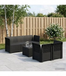 vidaXL 5-Seater Garden Sofa Rattan Look PP Anthracite