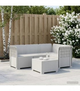 vidaXL 4-Seater Garden Sofa Rattan Look PP White — Model: without cushion