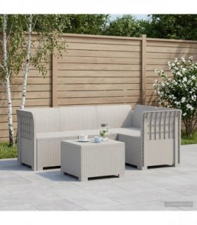 vidaXL 4-Seater Garden Sofa Rattan Look PP White — V0672246826