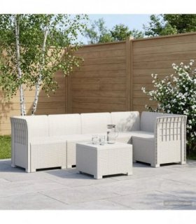 vidaXL 5-Seater Garden Sofa Rattan Look PP White