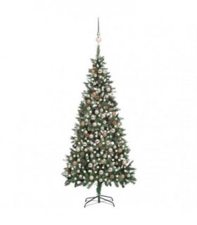 vidaXL Artificial Pre-lit Christmas Tree with Ball Set&Pine Cones 210 cm — Colour: white and rose, Size: 210 x 119 cm
