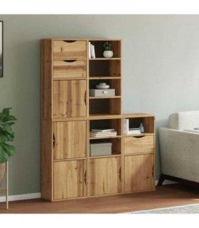 vidaXL Side Cabinets 5 pcs ODDA 40x24x79 cm Solid Wood Pine — Colour: natural, Model: 7 shelves 3 drawers
