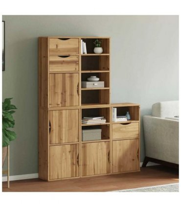 vidaXL Side Cabinets 5 pcs ODDA 40x24x79 cm Solid Wood Pine — Colour: natural, Model: 7 shelves 3 drawers