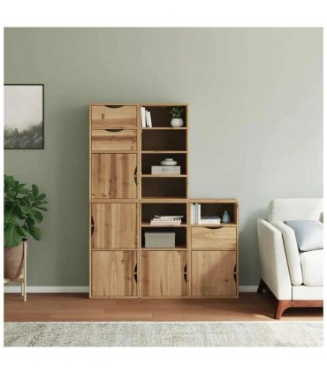 vidaXL Side Cabinets 5 pcs ODDA 40x24x79 cm Solid Wood Pine — Colour: natural, Model: 7 shelves 3 drawers
