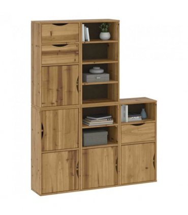 vidaXL Side Cabinets 5 pcs ODDA 40x24x79 cm Solid Wood Pine — Colour: natural, Model: 7 shelves 3 drawers