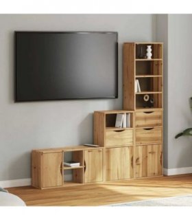 vidaXL 4 Piece TV Units with Storage ODDA Solid Wood Pine — Model: 7 shelves 3 drawers