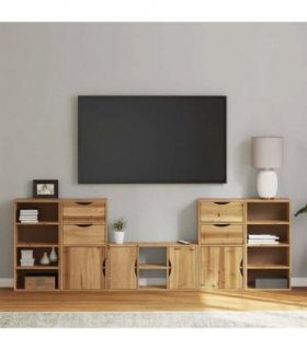 vidaXL 5 Piece TV Units with Storage ODDA Solid Wood Pine — Model: 10 shelves 4 drawers