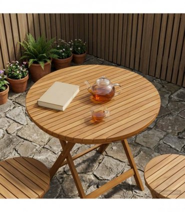 vidaXL Table Top Ø 90 x 3.5 Round Solid Teak Wood Natural — Size: Ø 90 cm