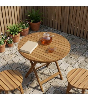 vidaXL Table Top Ø 60 x 3.5 Round Solid Teak Wood Natural — Size: Ø 60 cm