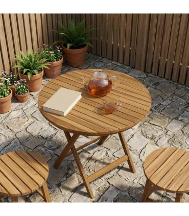 vidaXL Table Top Ø 60 x 3.5 Round Solid Teak Wood Natural — Size: Ø 60 cm