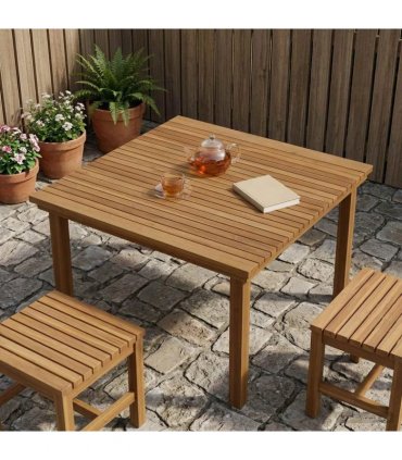 vidaXL Table Top 90 x 90 x 3.5 cm Square Solid Teak Wood Natural — Size: 90 x 90 cm