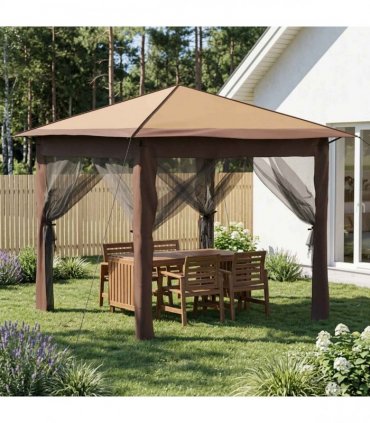 vidaXL Gazebo with 4 Sidewalls 2.6 x 2.6 m Beige and Brown