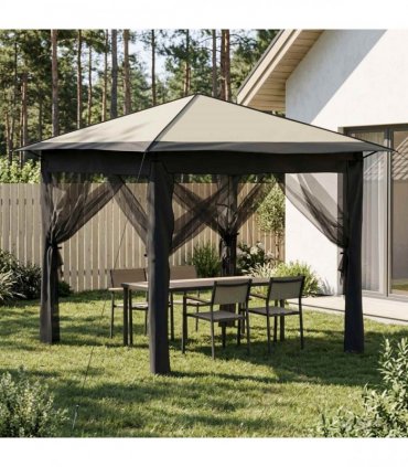 vidaXL Gazebo with 4 Sidewalls 2.6 x 2.6 m Cream and Anthracite