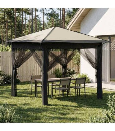 vidaXL Gazebo with 4 Sidewalls 2.6 x 2.6 m Cream and Anthracite
