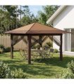 vidaXL Gazebo with 4 Sidewalls 3.3 x 3.3 m Beige and Brown