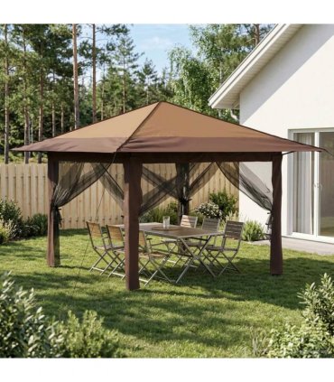vidaXL Gazebo with 4 Sidewalls 3.3 x 3.3 m Beige and Brown