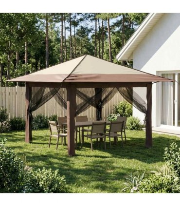 vidaXL Gazebo with 4 Sidewalls Cream and Brown