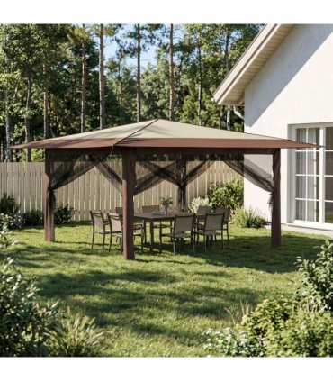 vidaXL Gazebo with 4 Sidewalls 4 x 4 m Cream and Brown