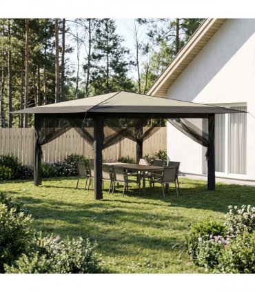 vidaXL Gazebo with 4 Sidewalls 4 x 4 m Cream and Anthracite