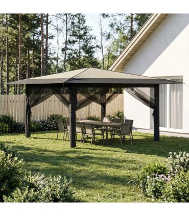 vidaXL Gazebo with 4 Sidewalls 4 x 4 m Cream and Anthracite