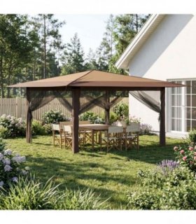 vidaXL Gazebo with 4 Sidewalls 4 x 4 m Beige and Brown