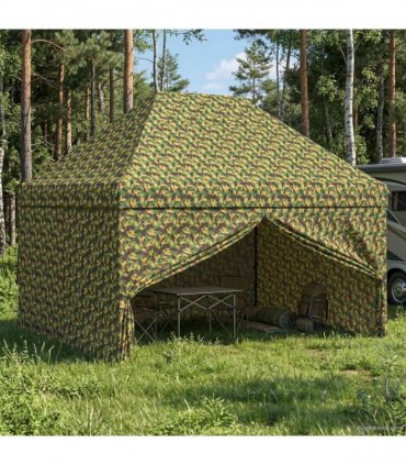vidaXL Canopy Tent with 4 Sidewalls 2.95 x 4.1 m Army Camouflage — Size: 295 x 410 cm