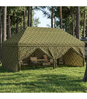 vidaXL Canopy Tent with 4 Sidewalls 2.9 x 5.8 m Army Camouflage — Size: 290 x 580 cm