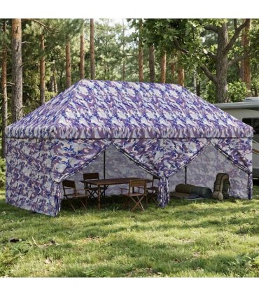 vidaXL Pop-up Gazebo with 4 Sidewalls 3 x 6 m Blue Camouflage — Size: 290 x 580 cm