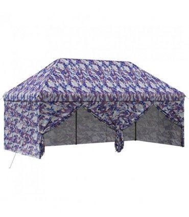 vidaXL Pop-up Gazebo with 4 Sidewalls 3 x 6 m Blue Camouflage — Size: 290 x 580 cm