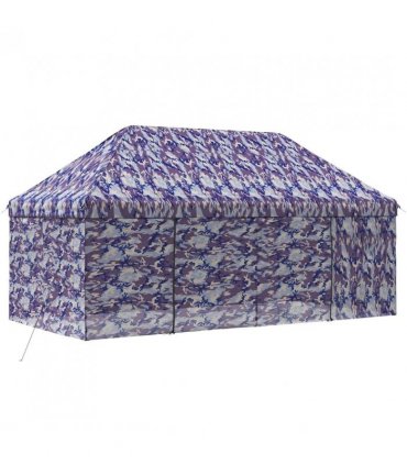 vidaXL Pop-up Gazebo with 4 Sidewalls 3 x 6 m Blue Camouflage — Size: 290 x 580 cm