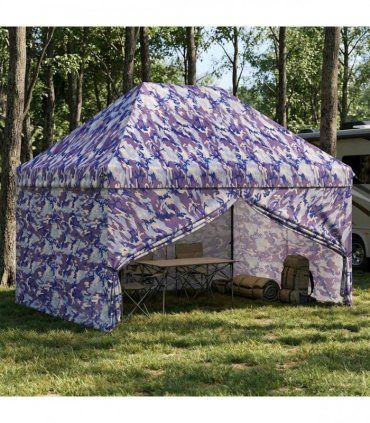 vidaXL Pop-up Gazebo with 4 Sidewalls 2.9 x 4.3 m Blue Camouflage — Size: 290 x 430 cm